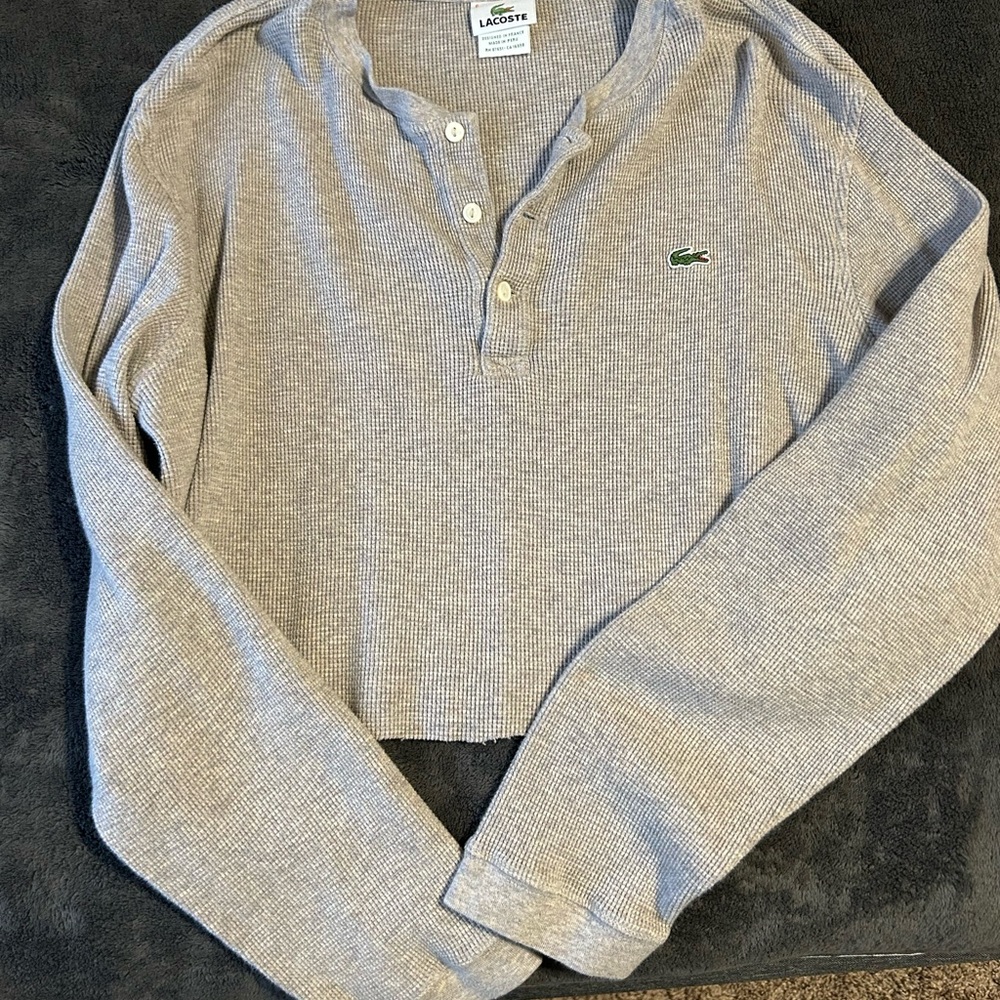 Lacoste Light Gray Waffle Knit Henley